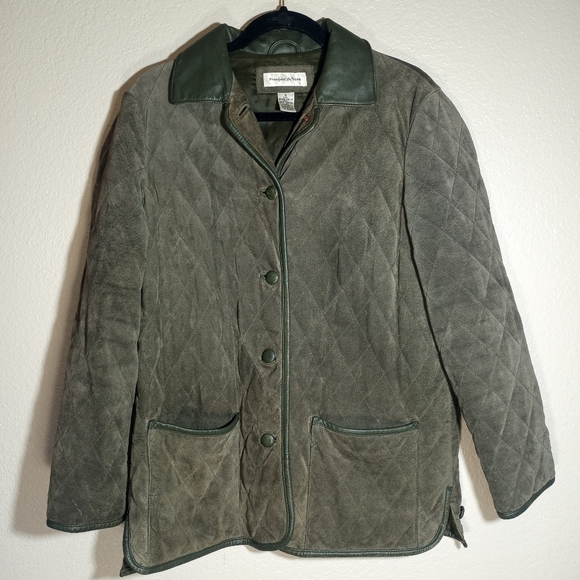 Preston & York Jackets & Blazers - Vintage Preston And York Quilted Suede And Leather Trim Olive Green Chore Jacket